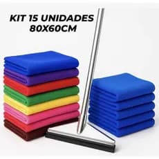 Pano de Microfibra Chão Kit 15 Un Gigante 80x60cm Limpeza Lavagem Seca Casa Carros Estética Automotiva