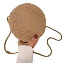 Bolsa Feminina Pequena Palha Sintética Redonda Alça Corda Praia Verão Fashion