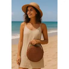Bolsa Praia Palha Redonda Feminina Verão Alça Transversal Bag Piscina Fashion Espaço Veraneio Viagem