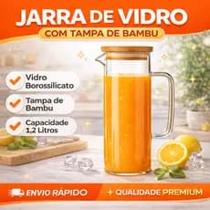 Garrafa de Vidro Borossilicado com Tampa de Bambu Luxo Jarra Qualidade Premium Casa Top demais C/A!!