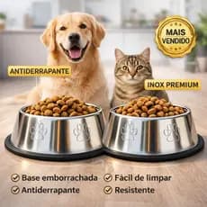 Kit Comedouro e Bebedouro Inox Para Pet Cachorro Gato Outros Água Ração Fácil Limpeza Antiderrapante