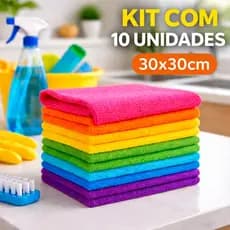 Flanela de Microfibra Kit 10 Un 30x30cm Pano Multiuso Limpeza Pano de Pia Vidros Superfícies Top CA