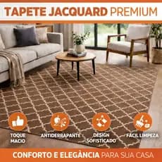 Tapete Jacquard Premium Antiderrapante Sala Quarto Escritório Decorativo Grande Preto Geométrico