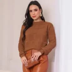 Blusa Feminina de Frio Textura Ondulada Laços Suéter de Tricot Lã Premium Elegante Tendência Inverno