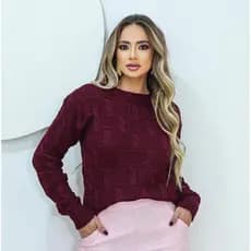 Blusa De Frio Tricot Feminina Elegante Lançamento Inverno Manga Longa Tranças Alto Relevo Lã Premium
