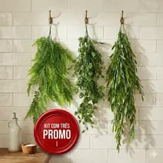 Kit 3 Plantas Pendentes Artificiais 75-80cm | Folhagem Verde Decorativa Realista Para Sala Varanda Jardim
