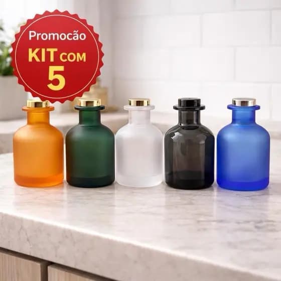 Kit 5 Frascos de Vidro Fosco com Tampa – Multiuso para Aromatizador, Perfume/Líquidos e Decoração, Versátil e Elegante.