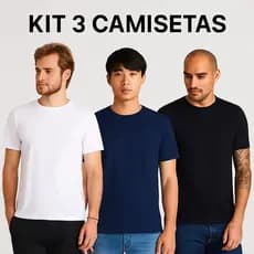 Kit 3 Camisetas Básicas 100% Algodão Lisa Masculina  KB201-K3