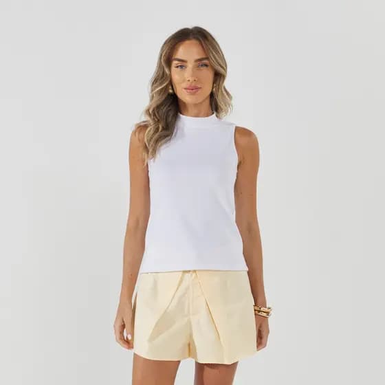 Regata Feminina em Ribana com Gola Alta Elegante KB381-C1