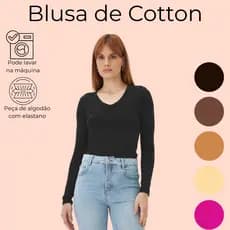 Blusa Feminina gola V manga longa em cotton KB351
