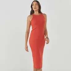 Vestido Midi de Ribana Casual sem Manga Tubinho KO3681-A
