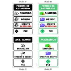 Placa Sinalização Formas de Pagamento e Aceitamos - Loja, Comércio, Mercado, Perfumaria entre outros