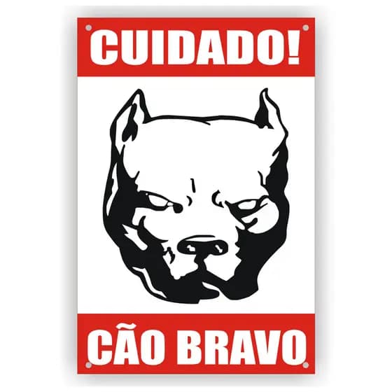 Placa de Advertência Cuidado Cão Bravo Pitbull