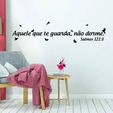 Adesivo Decorativo Parede Frase Aquele que te guarda não dorme - Preto ou branco - Salmos texto Religioso Deus Jesus