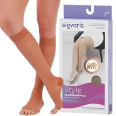 Meia Sigvaris Ever Sheer 3/4 Longa 20-30 mmHg Ponteira Aberta Caramelo