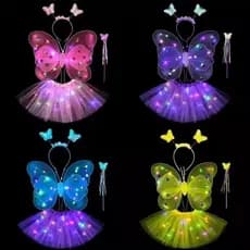 Kit Fantasia Borboleta Fada com Led com Tiara e Saia Tule Volumosa Completo com Varinha Carnaval Festas