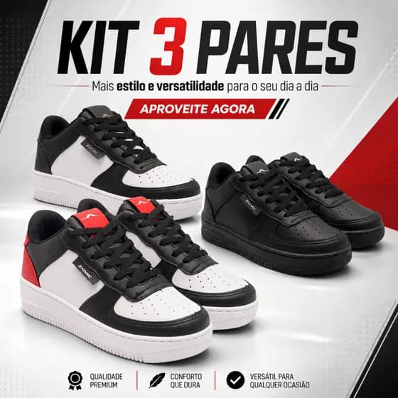Compre 3 Tênis Masculino Estilosos e Confortáveis com Garantia de Qualidade e Envio Imediato