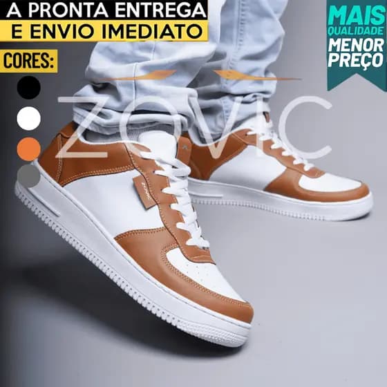 Tênis Masculino Branco Street Lançamento 34 a 43 100% Couro e Conforto
