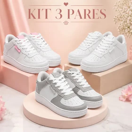3 Pares Tênis Feminino Macio Ultraleve Street Style Para Visuais Casuais e Modernos
