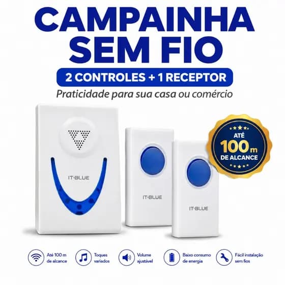 Campainha Residencial Sem Fio 2 Interruptores It Blue Branco