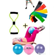 Bola 25 cm Suiça Pilates Pequena +Cross Tube  + Kit Mini Band Fisioterapia Overball Thera Yoga -STARYE
