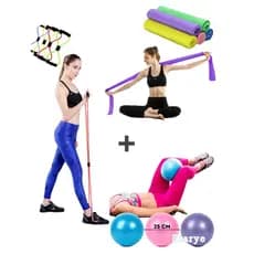 Kit Com 1 Cross Tube+ 1 Bola 25 cm Suiça Pilates Pequena  + 1 Elastico Thera Band Fisioterapia  Thera Yoga -STARYE
