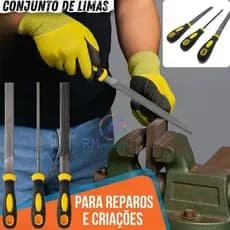 Jogo Lima Kit de lima 8" com 3 Peças Profissional Cutelaria Madeira Idea Limatão Para Ferro e Aço .