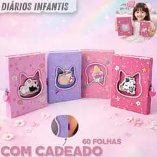 Meu Diário Infantil Secreto Com Cadeado Chaves 60 Folhas Gatinhos