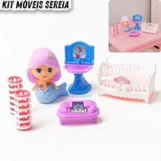 Kit Móveis Sereia 7 Peças Sereia Princesa + Acessórios Brinquedo Infantil Menina Kit Casinha