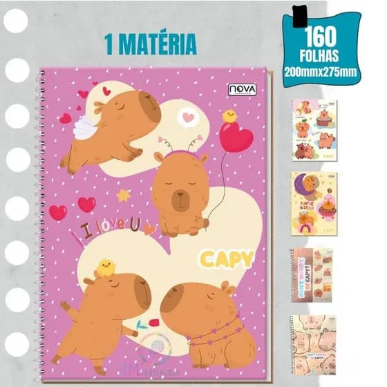 Caderno 1 Matéria Capivaras Nova Cadernos Universitário Escolar 80 Folhas