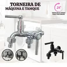 Torneira Cromada para Maquina de Lavar e Tanque 2 Saídas Abs Lavanderia