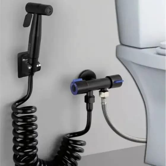 Ducha Registro com Dupla Saída de Água, Ducha Higiênica Preto Luxo