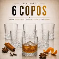 Jogo 6 Copos De Whisky 240ml Vidro Cristal Drinkes Bebidas Uisque Bar Cristal Vidro Baixo Resistente