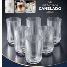 Jogo 6 Copos Vidro Canelado 450ml Luxo Elegante Transparente Resistente Design Premium Mesa Posta