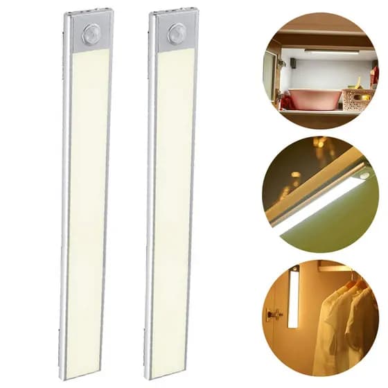2x Luminária Led Com Sensor De Movimento Presença Recarregável Armário Guarda-Roupas Escada 40cm
