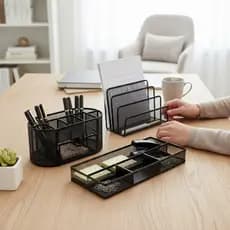 Organizadores Mesa Escritório Porta Cartas Papéis Aramado Caneta Lápis Preto