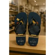 Chinelo Masculino – Estampa Azul com Logo Lobo, Confortável e Estiloso