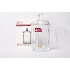 Xícara de Vidro com Tampa 350ml RED CHERRY – Design Elegante, Resistente ao Calor, Ideal para Chá e Café