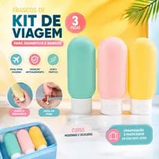 Kit Frascos Silicone Viagem 3 Peças Para Shampoo Condicionador Creme Banho Antivazamento Portátil