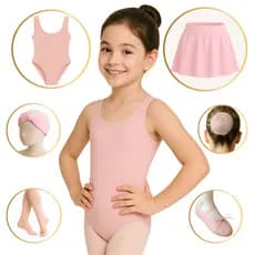 Kit Ballet Completo com 6 Peças ROSA (Tam 2 a 16) Regata, Cós, Rede, Faixa, Sapatilha e Meia