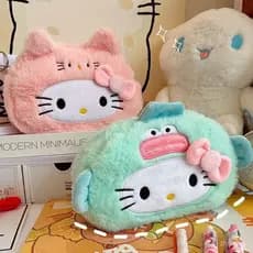 Estojo Protetor de Pelúcia Hello Kitty – Bolsa de Papelaria de Grande Capacidade (Acessórios de Moda Fofos)