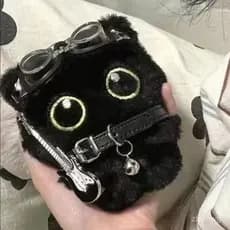 Chaveiro de Gato Preto Punk Kawaii Colar de Rock Pingente de Guitarra Boneca de Pelúcia Brinquedo Decoração de Mochila A
