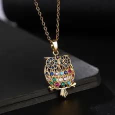 Colar de Coruja Colorido em Zircônia Estilo INS Inovador, Pingente Exquisito e Versátil, Corrente de Clavícula em Aço Ti