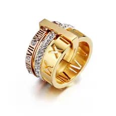 Anel de Diamante Banhado a Ouro Romano Oco para Mulheres e Homens