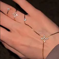 Pulseira de Anel com Franjas de Diamante Brilhante, Anel de Luxo Integrado, Decoração de Mão, Estilo Niche de Alta Quali