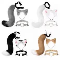 Brinquedo de cosplay de cauda, conjunto de orelhas e cauda de gato, acessórios artesanais de cosplay estilo raposa para