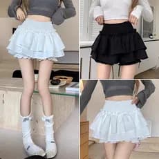 Saia plissada preta para mulheres, estilo bailarina de verão, saia em camadas, cintura alta, modeladora, corte em A, com
