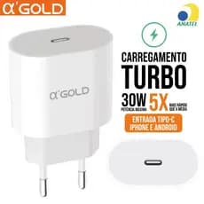 Fonte Carregador Turbo USB-C 30W Universal Bivolt Tipo C Rápido Premium Compatível Iphone e Android