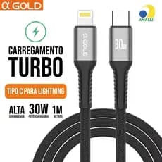 Cabo Carregador Tipo C Para Lightning de Iphone 30W TURBO Ultra Resistente 1M IPhone 11 12 13 14
