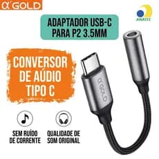 Cabo Adaptador Para Fone Ouvido Tipo C P2 P3 3.5mm Compatível Telefone, Notebook e Tablet USB-C